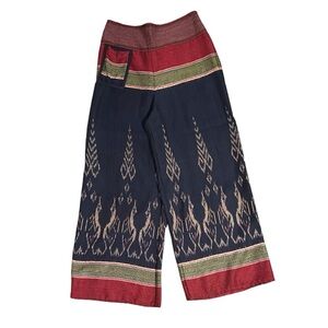 Thai Fabric of Red and Navy Blue Natural Fibers Wide Leg Pants Women’s S